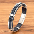 Fashion Handmade Genuine Leather Stainless Steel Magnetic Clasp Bracelet Jewelry European Engraved Logo Leather Bracelet OT-318
