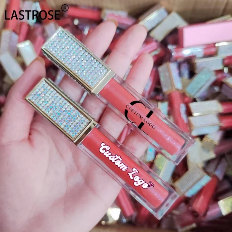 Bling Diamond Shiny Glitter Waterproof Liquid Lipstick Lip Gloss Matte High Pigment Nude Brown Red Vegan Private Label Lipgloss