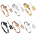 Couple Concentric Lock Inlaid Zircon Bracelet Stainless Steel Heart Locks Key Couple Bangle Jewelry