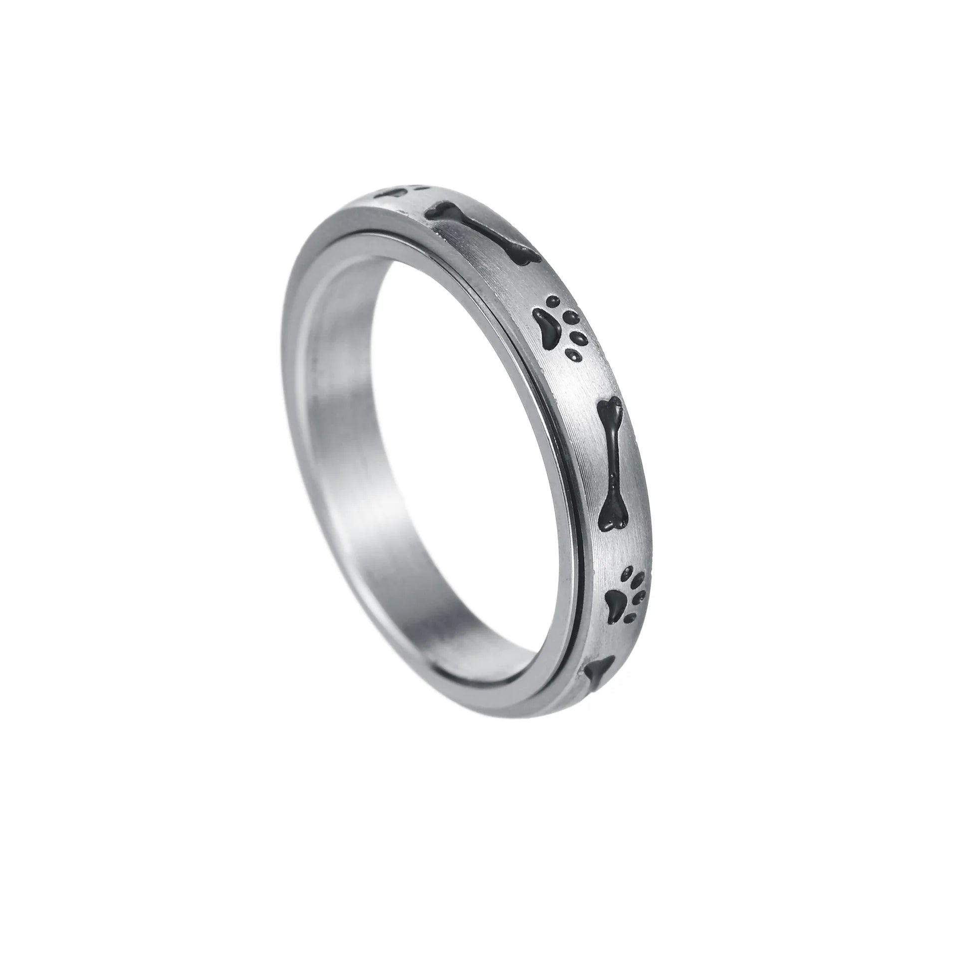 Wedding Ring Stainless Steel Silver Plating Dog Paw Bone Spinner Rings