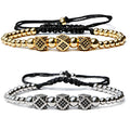 Luxury Clear Black CZ Pave Cube Beads Hiphop Bracelet Gold Plated Stone Bead Jewelry Fashion Unisex Braided Wrist Cuff Bangles