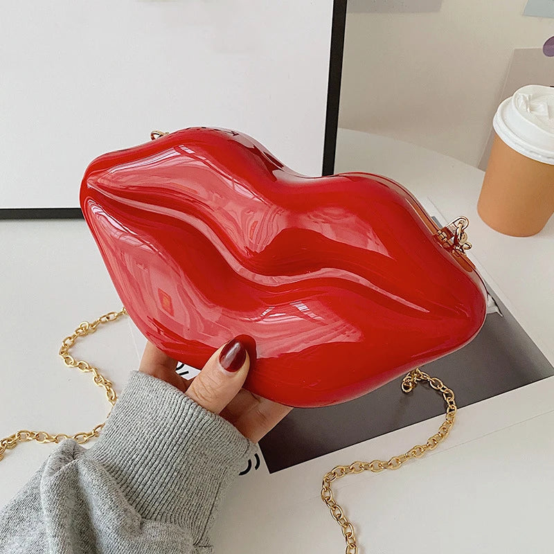 Funny Big Lips PU Leather Lady Fashion Dinner Bag Wholesale Chain Messenger Shoulder Bag for Lipstick