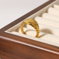 Chunky Stainless Steel Gold Vacuum Plating Minimalist Wide Band Croissant Metal Finger Rings for Ladies