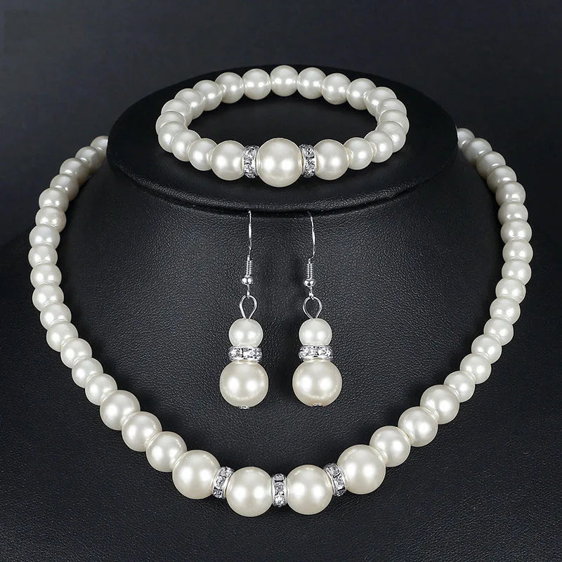 Pearl Necklace Set Includes Stunning Bracelet and Earrings Jewelry Gift for Women