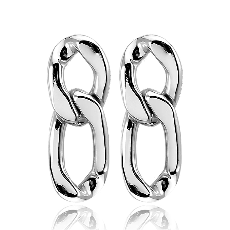 Twisted Oval Link Chain Tassel Stud Earrings Crossed Link Metal Statement Earrings Long Earrings for Women Hiphop Party Jewelry