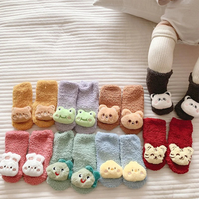 Winter Boy Girls Fleece Warm Sock 3D Cartoon Baby Fluffy Fuzzy Slipper Socks