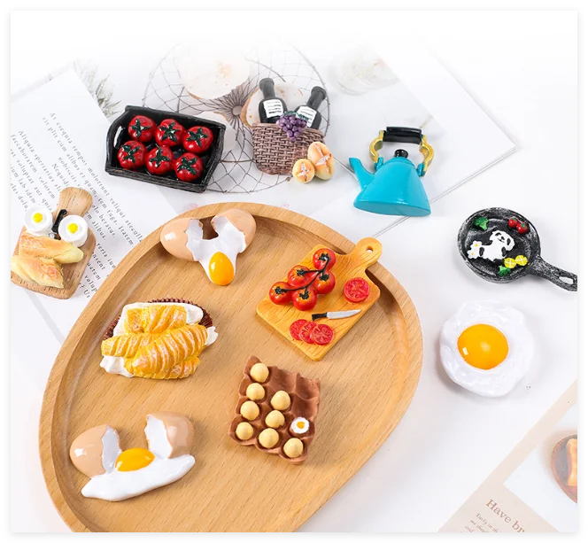 Wedding  Ornament Kids Toy 3D Figure Sweet Food  Dessert Donut Cake Resin Macaroon Teapot Plate Bread Pile Doughnut Hamburg Cake