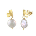 Trendy Flower Design 925 Sterling Silver 14K Gold Plated Freshwater Pearl Stud Earrings for Women Party Gift