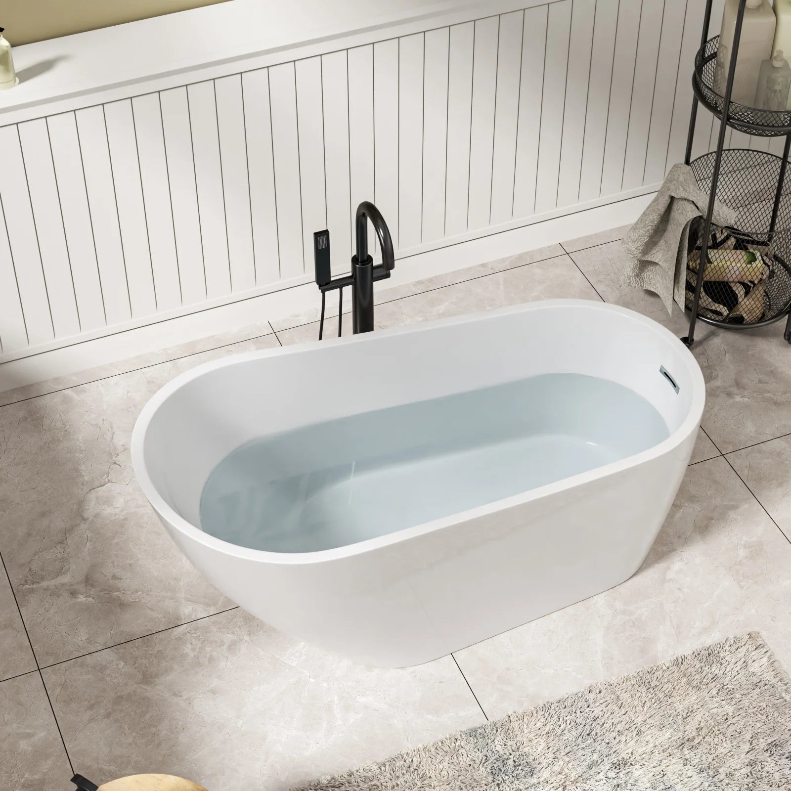 US STOCK Acrylic Freestanding Bathtub  Contemporary Deep Soaking Bath Tub CUPC Certified 59" Free Standing Tub Free Shipping