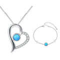 Wholesale Fashion Anniversary Wedding Women Gift Pendant 925 Sterling Silver Zircon Heart Necklace Round Bracelet Jewelry Set