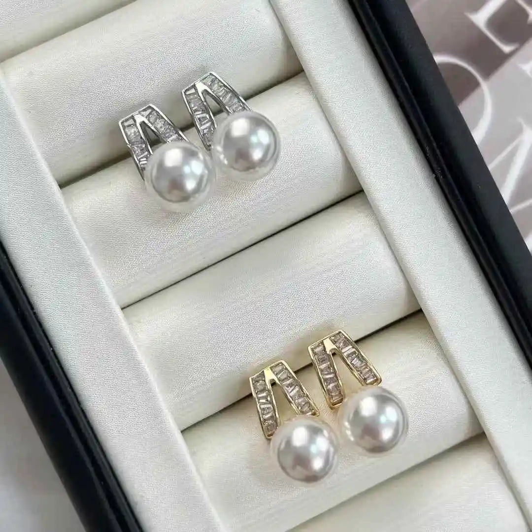 S925 Pure Silver Ear Needle Anti-Allergy Design Paired with 8-9mm Natural White Freshwater Pearl Earrings Cheap Pearls