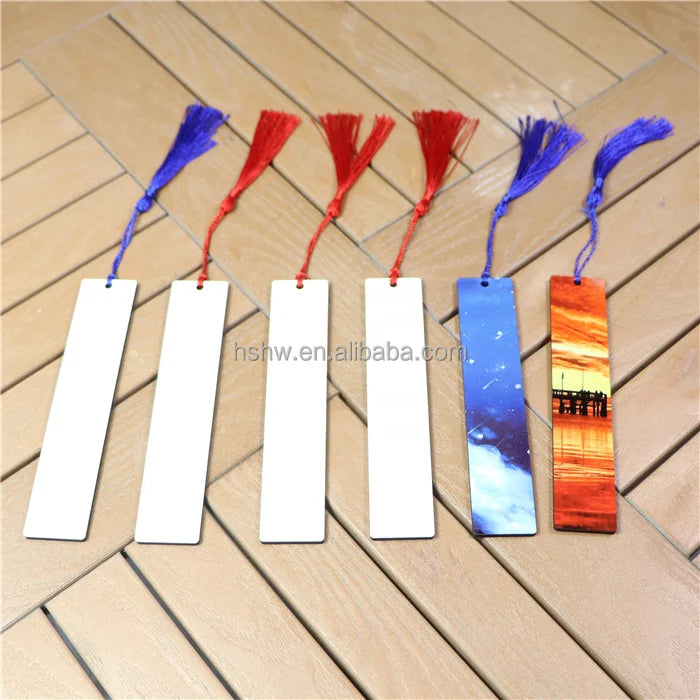Free Sample Eco-Friendly with Tassels Wood DIY Gift Tag Wholesale MDF Double Sided White Gloss Sublimation Blanks Bookmarks