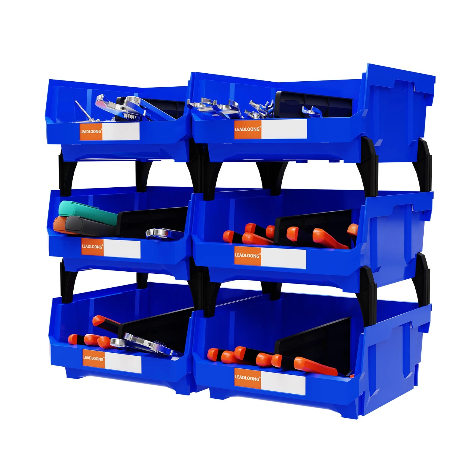 LEADLOONG V4 11x 11x 5Inch 6Packs Stackable Combinable Multi Tools Box Hardware Storage Bin Modular Organizer Waterproof