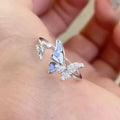 Trendy Female Blue Double Butterfly Ring Charm Silver Wedding Rings Cute Engagement Ring for Women Girls