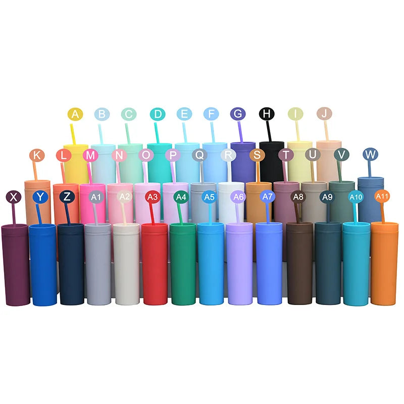 Wholesale 16oz Plastic Tumbler Double Wall Acrylic Tea Coffee Skinny Matte Tumbler Cups in Bulk With Lid and Straw
