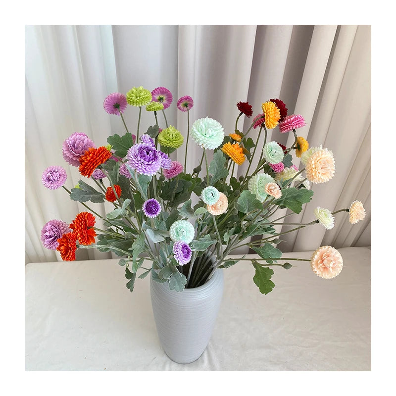 Decoration Mariage 5 Head Flocking Thousand Layer Chrysanthemum Artificial Flower