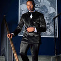 Black Velvet Men's Suit 2 Pieces Blazer Pants Double Breasted Business Slim Modern Wedding Groom Costume Homme