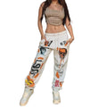 Women's Jogging Pants Retro Streetwear Drawstring Cargo Pants Y2K Skull Print Track Jeans Cotton Baggy Drawstring Sweatpants
