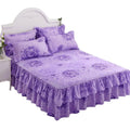 3PCS Bed Skirts Set Double Layer Bedspread Floral Printed Bed Sheet