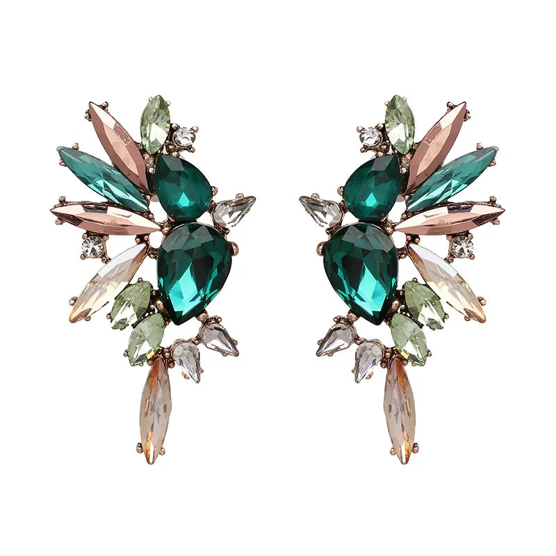 Fashion Bling Colorful Crystal Cluster Drop Dangle Earrings Rhinestone Statement Earrings for Women