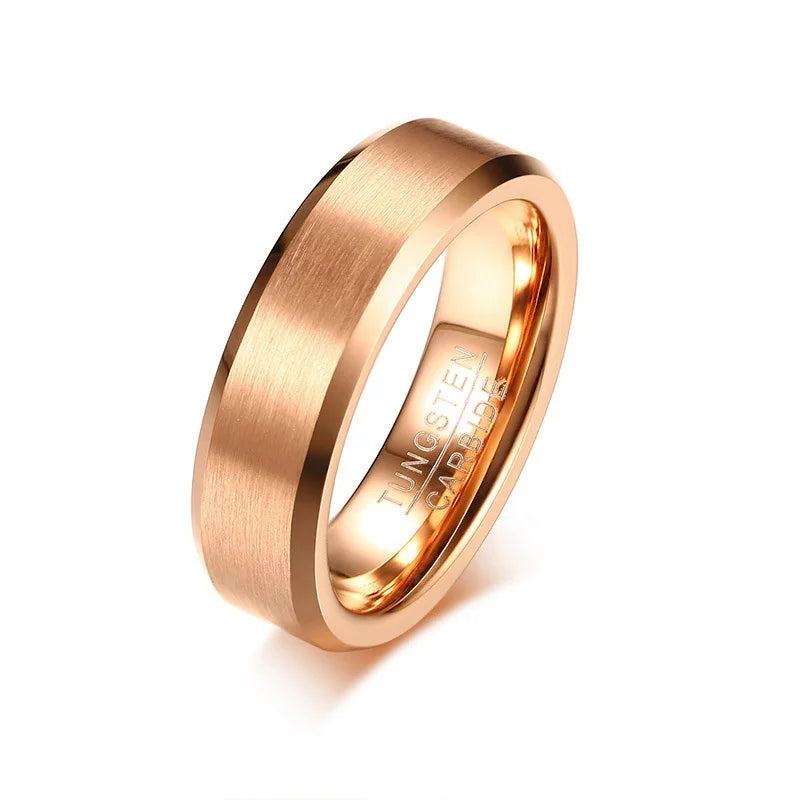 POYA Rose Gold Plated Brushed Tungsten Ring Mens 6mm Simple Matt Finished Men Women Wedding Band