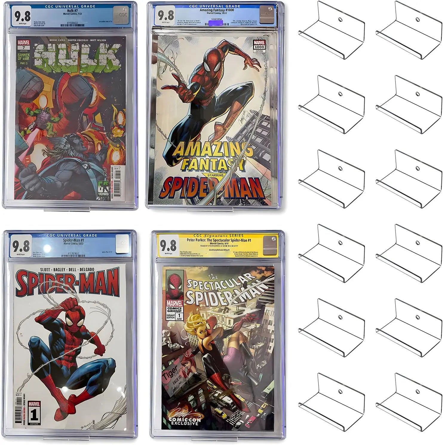 12pcs Clear Floating Comic Book Display Shelves Comic Book Shelf Stand Wall Mount Showcase Display Case Holder