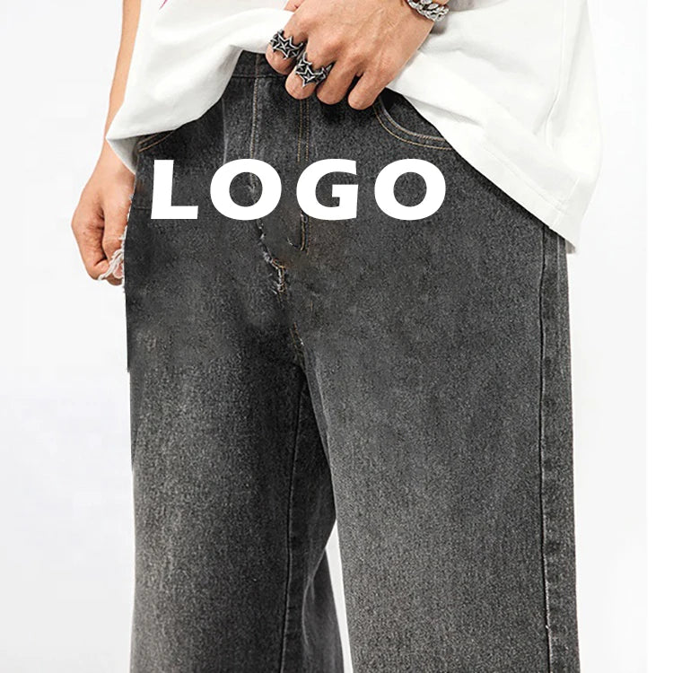 Custom Fashion Men Baggy Jeans Men Embroidery Patch Denim Jeans Trousers