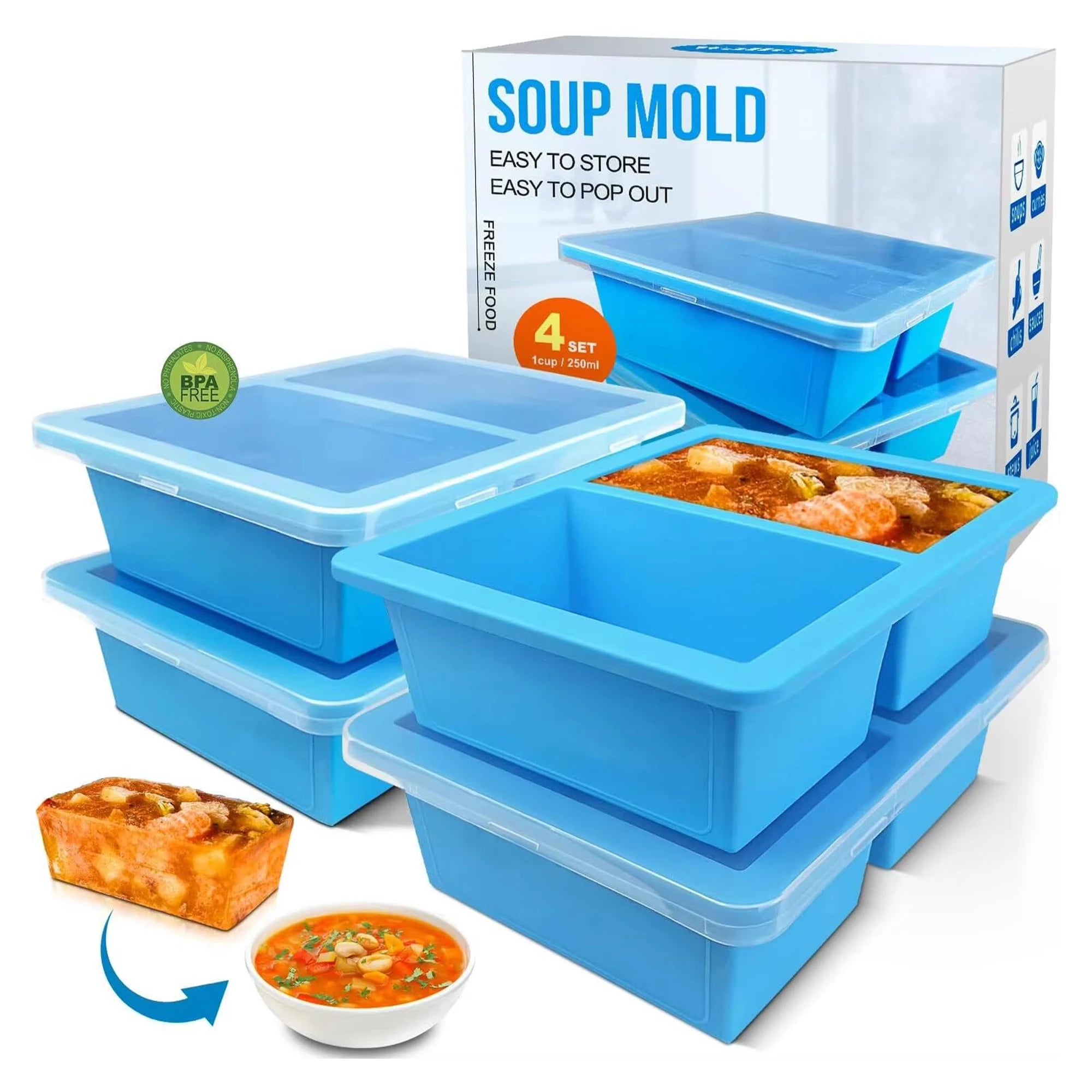 Silicone Freezer Tray with Lid 1.5Cup Silicone Food Freezer Tray - Soup Sauce Meal Prep Freezing Kitchen Storage Containers