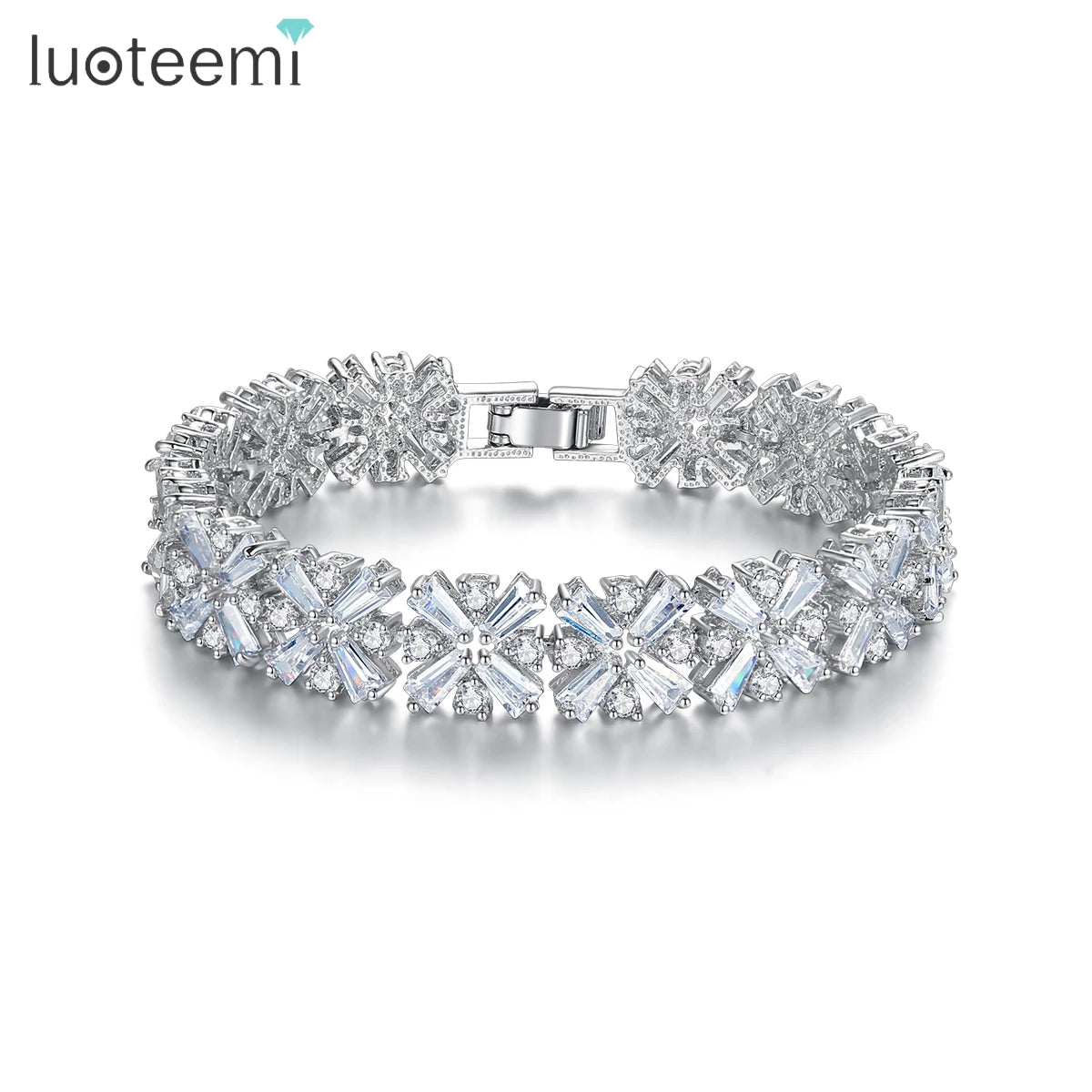 LUOTEEMI Unique Design Radiation Shaped Flower Cubic Zircon Women Luxury Jewellery Bracelet