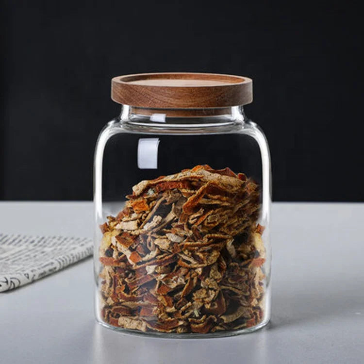 Storage Jar Large Capacity Borosilicate Glass Wood Lid Kitchen Storage Bottles Jars With Acacia Lid