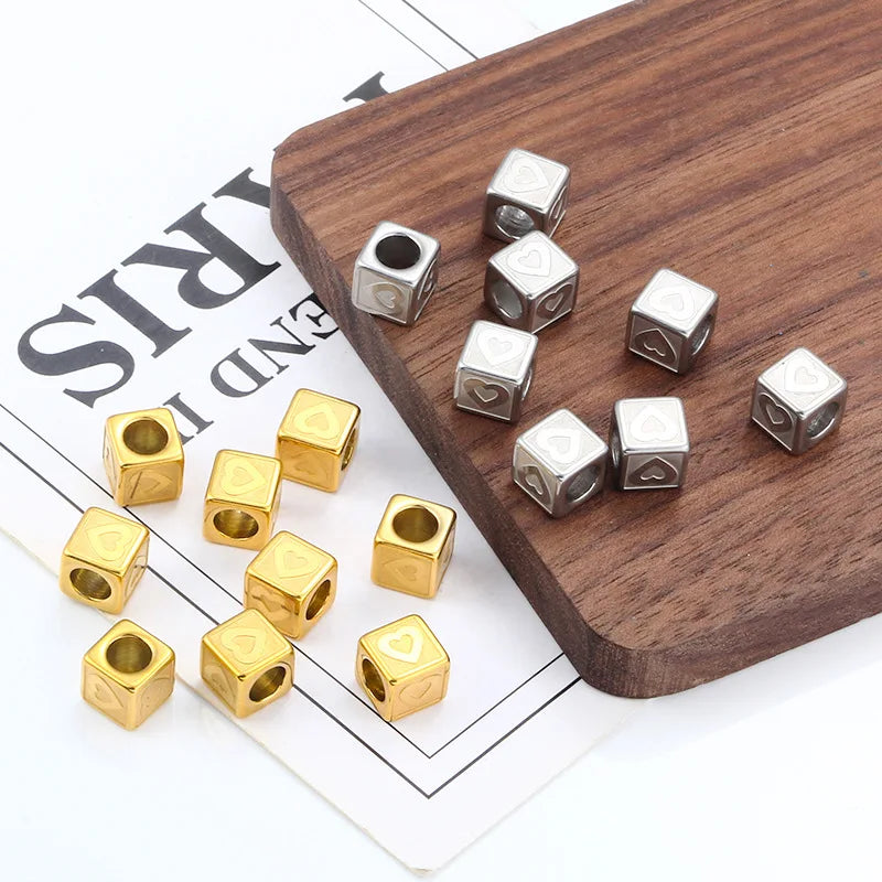 New 8mm stainless steel three-dimensional love box Tongkong beads gold accessories DIY necklace bracelet fashion beaded