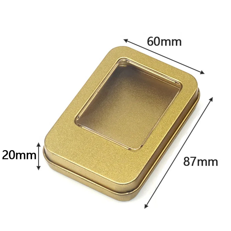 Custom Small Rectangular Metal Window Lid Tinplate Packaging Clear Top Tin Container/Case Opp Bag Tea Chocolate Industrial Use