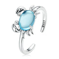 925 Sterling Silver Cute Crab Open Size Ring for Women Delicate Blue Stone Ring Fine Jewelry Summer Beach Party Gift SCR814