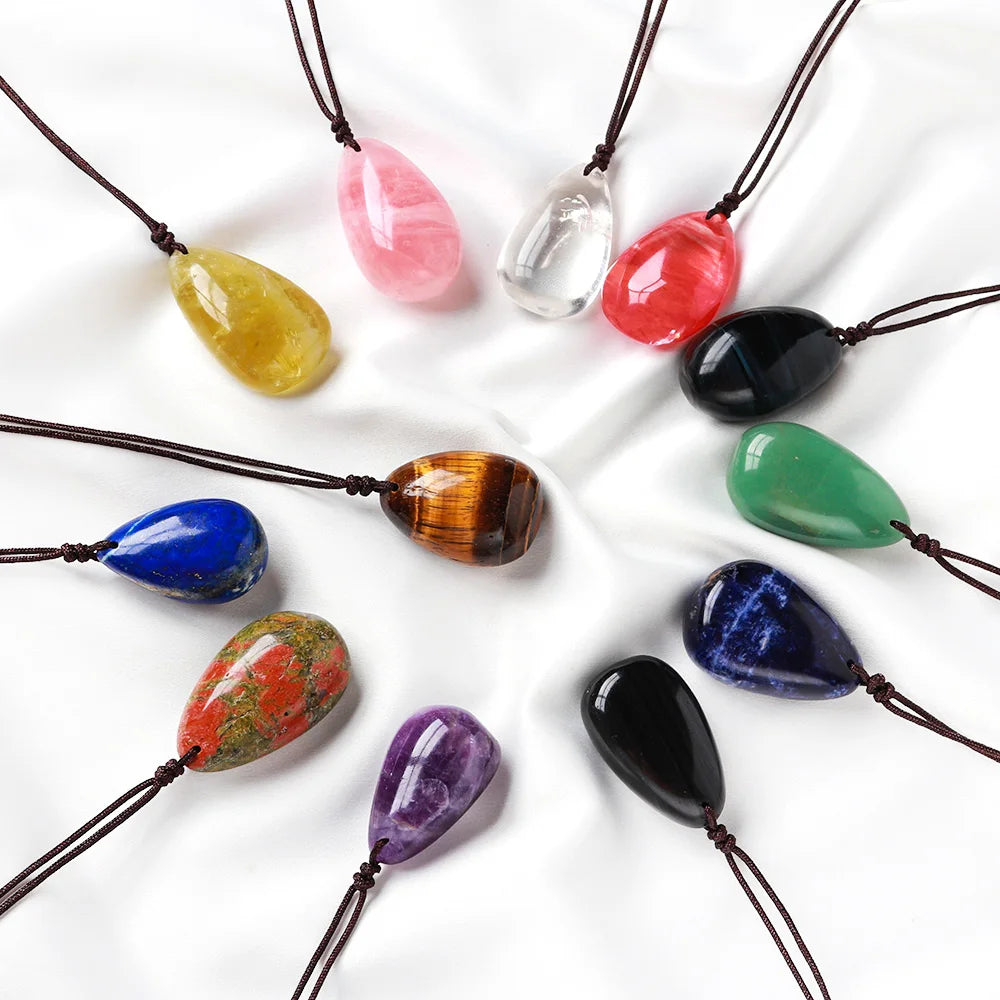 Wholesale Natural Stone Rose Quartz Amethyst Stone Drop Shaped Healing Tumbled Stones Pendant