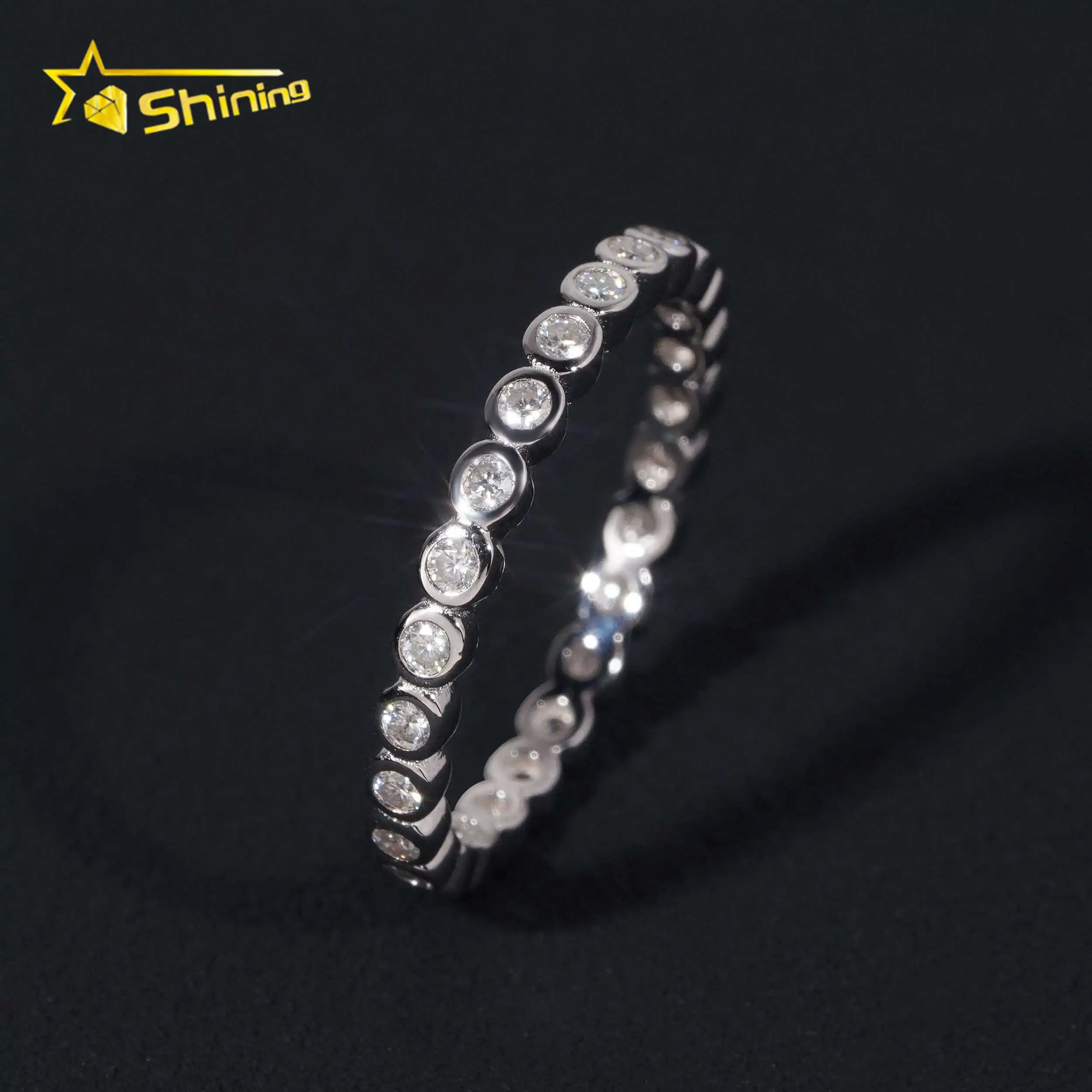 VVS Moissanite Bezel Small Size Band Engagement Ring Gold Plated 18K 925 Sterling Silver Rings