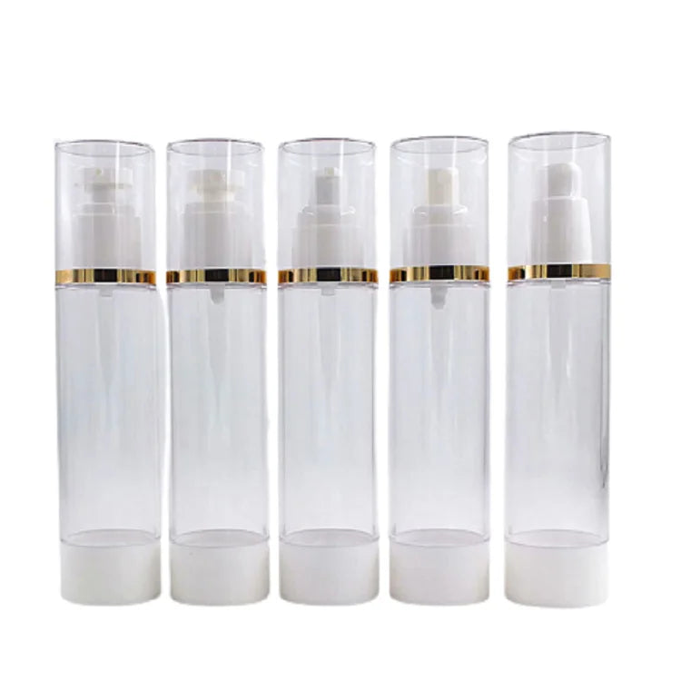 80ml 100ML 120ml Empty Vacuum Container Gold Line AS Plastic Cosmetic Lotion Emulsion Serum Packaging Transparent Airless Bottle