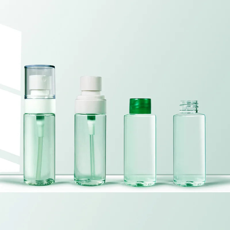 Recyclable Biodegradable 30ml 60ml Plastic Toner Spray Bottles Semi Transparent Green Pressing Essence Moisturizing Packaging