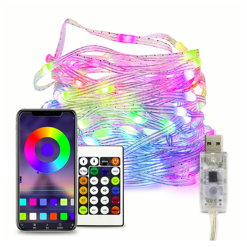 Waterproof 32.8ft 5V USB Plug  Smart App Remote Control 10m Dream Color RGBIC Christmas LED Decorative String Lights