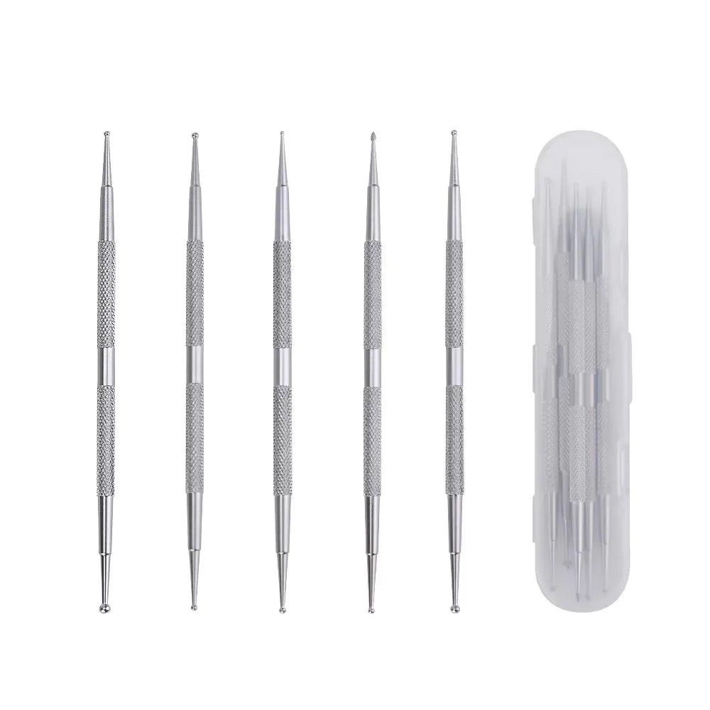 5pc Stainless Steel Dual Ended Dotting Nail Tools Nail Art Manicure Tool Accessories Crystal Beads Diamond Rhinestone Picker