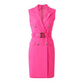 American Style Y2K Sleeveless Notched Short Length Popular Fluorescent Pink Mini Women Dress With Belt