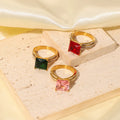 Fashion Stainless Steel Zircon Ring Party Gift 18k Gold Plated Large Square Oval Green Red Pink Cubic Zircon Rings