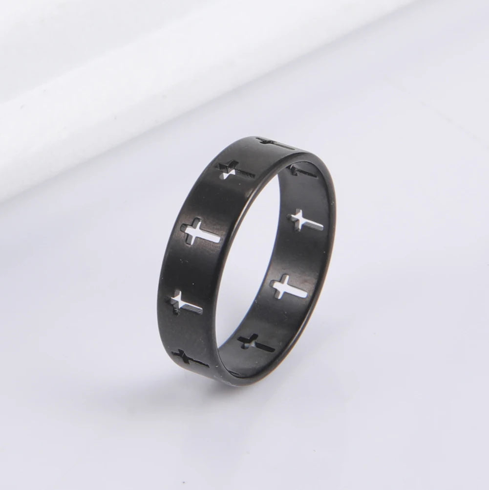Myshape Women Men Hollow Cross Ring Supernatural Stainless Steel Gold Color Engagement Couple Rings Jewelry Anniversary Gifts