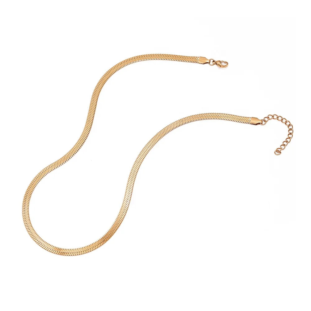 ILALO 3mm Minimalist Style Snake Chain Necklace Sleek Chunky 18K Gold Plated Stainless Steel Unisex Travel Fashion Jewelry Gift