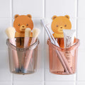 Cartoon Bear Wall Mounted Plastic Toothbrush Holder Cup Punch Free Storage Rack Bathroom Supplies Organizer Bathroom Accessories