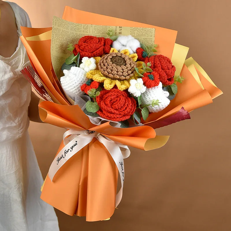 2025 New Design Handmade Knitted Wool Cotton Crochet FlowersSunflowers and Roses for Mother's Day Gifts Crochet Flowers Bouquet
