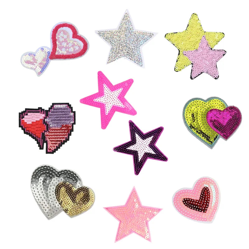 Iron-On Shiny Sequin Embroidery Star Heart Patch-Eco-Friendly Fabric for Hats & Garments