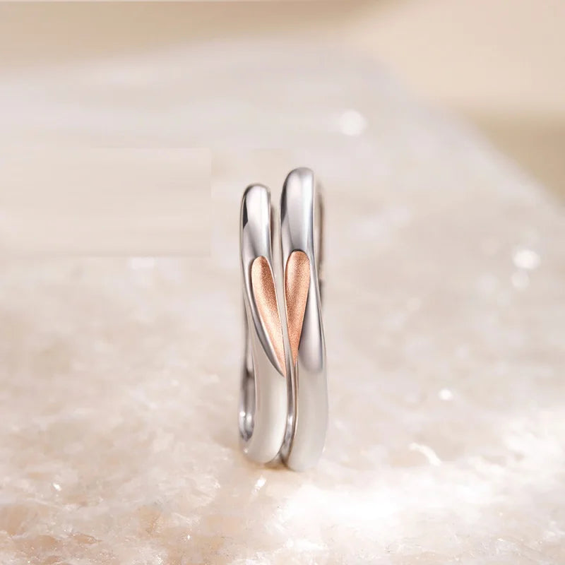 Romantic Simple Heart Puzzle Couple Ring For Wedding Jewelry Valentine's Day Gift Open Adjustable Ring