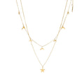 Delicate Stainless Steel 18K Gold Plated Double Layered Star Moon Charms Chain Necklace for Girls