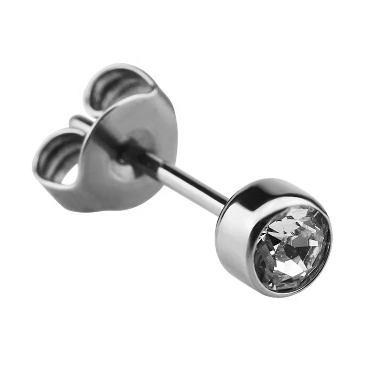 CZ Bezel Stud Earring Titanium Clasp Round Zircon Elegant Ear Tragus Cartilage Piercing