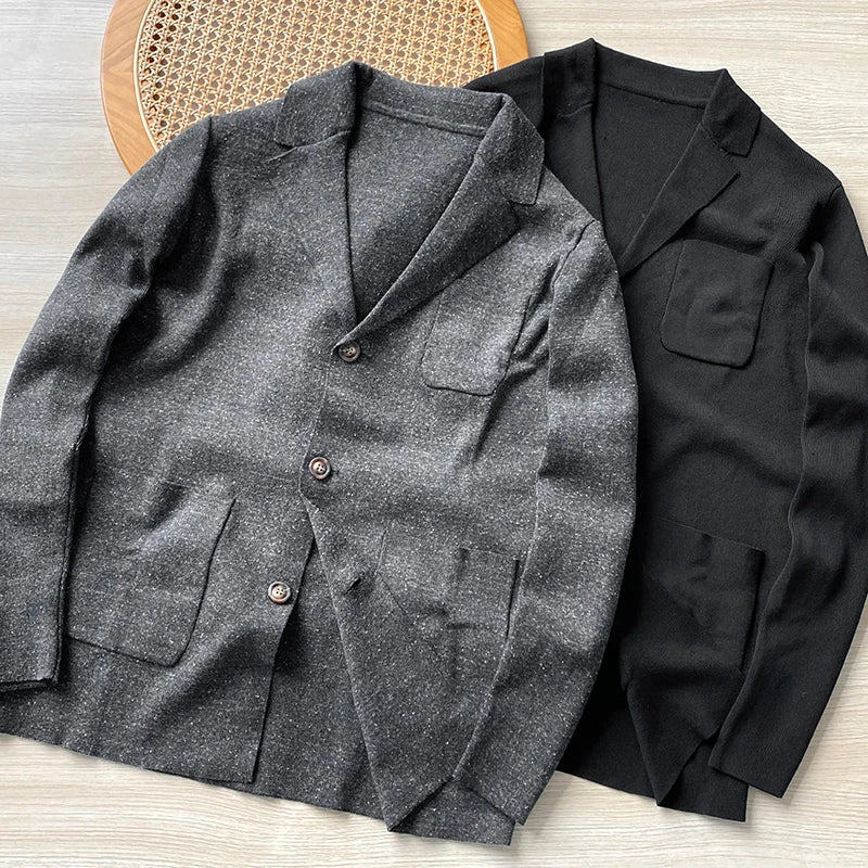 Autumn New Men's Leisure Suit Jacket Thin Slim Stretch Business Casual Men's Knitted Suit Jacket.